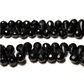 Hilo 20cm 80pc aprox - Cuentas de Piedra - Espinela Negra Gotas facetadas 8-10mm 