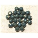 100pc - Perles Céramique Porcelaine Boules 10mm Bleu Turquoise tacheté 