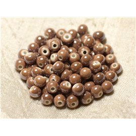100pc - Porcelain Ceramic Beads Balls 6mm Brown Iridescent Beige 