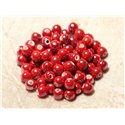 100pc - Perles Céramique Porcelaine Boules 6mm Rouge vif irisé 