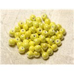 100pc - Perles Céramique Porcelaine Boules 6mm Jaune irisé 