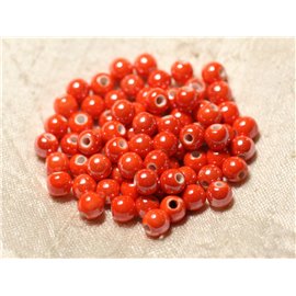 100pc - Perles Céramique Porcelaine Boules 6mm Orange irisé 