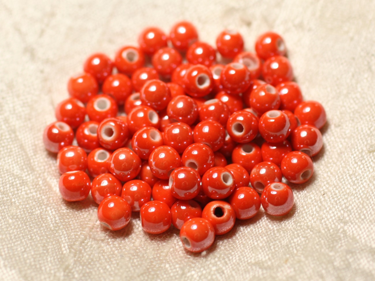 100pc - Perles Céramique Porcelaine Boules 6mm Orange irisé 