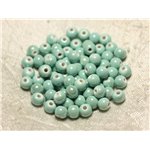 100pc - Perles Céramique Porcelaine Boules 6mm Vert Turquoise Pastel irisé 