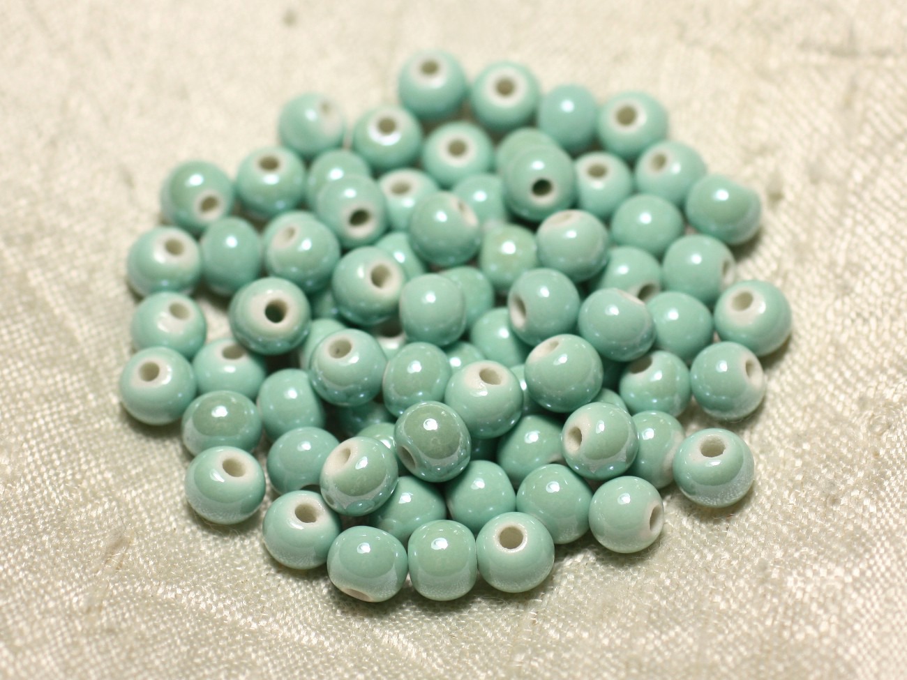 100pc - Perles Céramique Porcelaine Boules 6mm Vert Turquoise Pastel irisé 