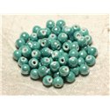 100pc - Perles Céramique Porcelaine Boules 6mm Vert Turquoise irisé 