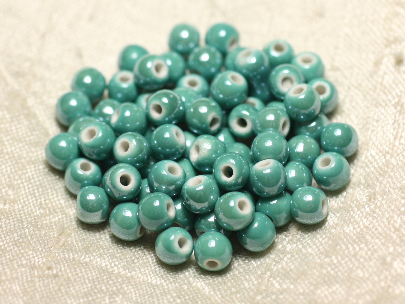 100pc - Perles Céramique Porcelaine Boules 6mm Vert Turquoise irisé 