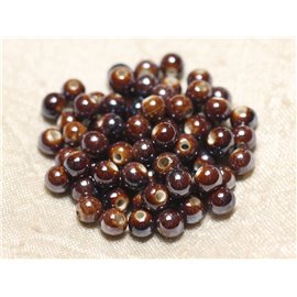 100pc - Porcelain Ceramic Beads Balls 6mm Iridescent Coffee Brown 