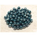 100pc - Perles Ceramique Porcelaine Boules 6mm bleu vert canard paon pétrole irisé