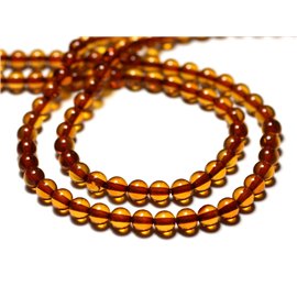 Hilo 40cm 80pc aprox - Perlas de color ámbar natural Coñac naranja Bolas de 5mm 