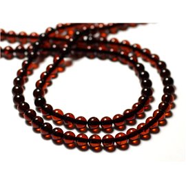 Thread 40cm 80pc approx - Natural amber beads Burgundy red Balls 5mm 