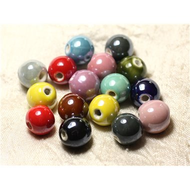 50pc - Perles Céramique Porcelaine Boules 14mm irisées Multicolores 