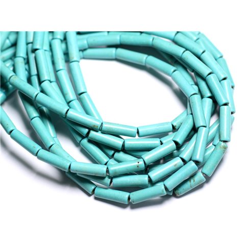 Fil 39cm 29pc env - Perles de Pierre Turquoise Synthèse Tubes 13x4mm Bleu turquoise 