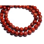 Fil 39cm 46pc env - Perles de Pierre - Jaspe Rouge Boules Facettées 8mm 