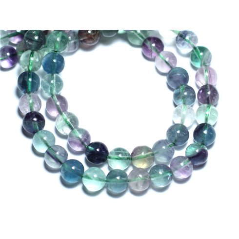 Fil 39cm 50pc env - Perles de Pierre - Fluorite Multicolore Boules 8mm 