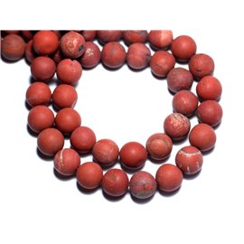 Fil 39cm 97pc env - Perles de Pierre - Jaspe Rouge Mat givré Boules 4mm 