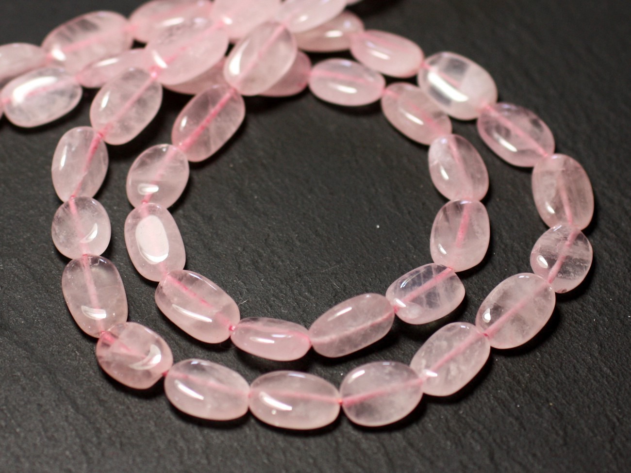 Fil 34cm 29pc env - Perles de Pierre - Quartz Rose Olives Ovales 9-13mm - 8741140012752 