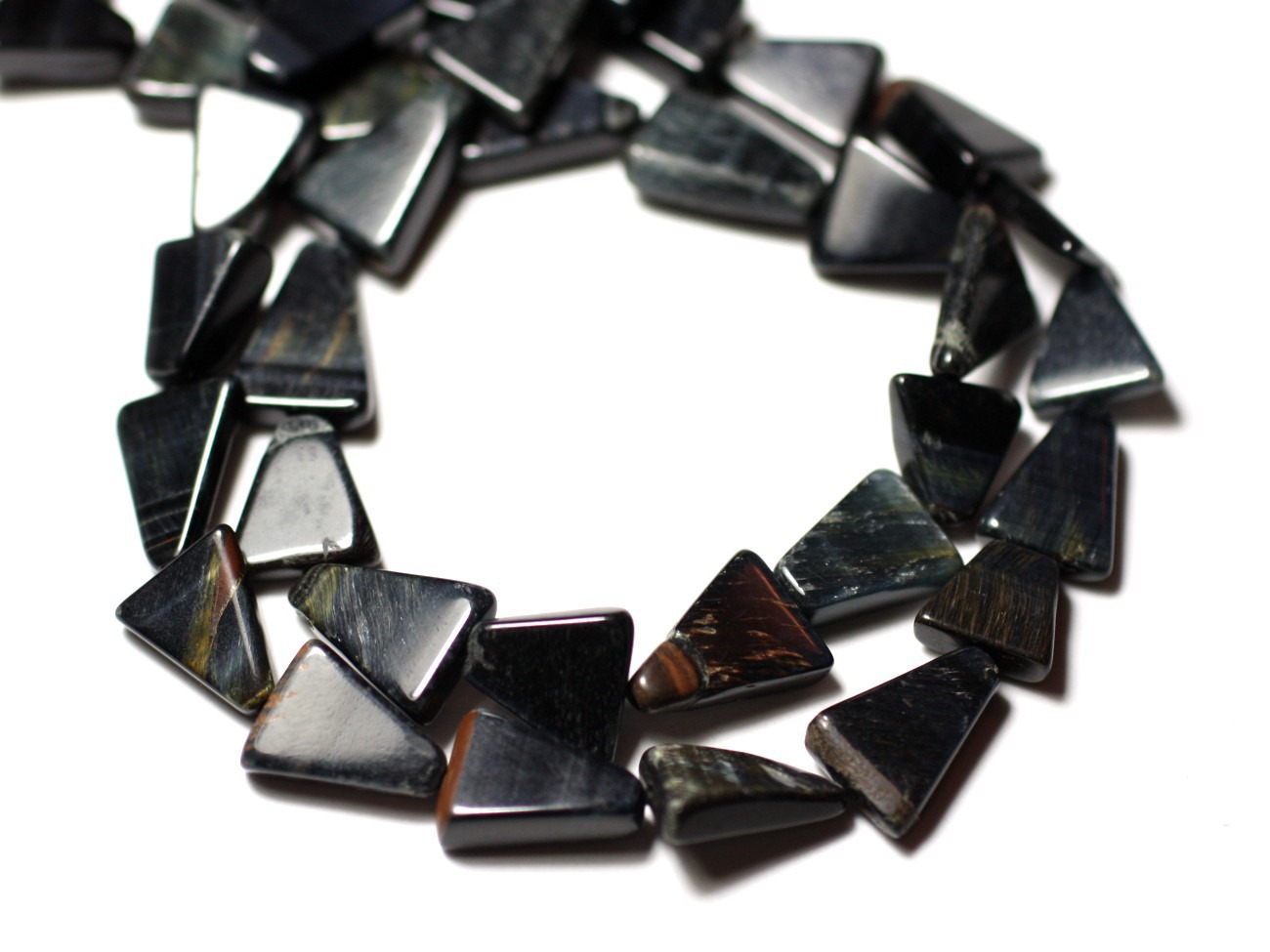 Fil 33cm 29pc env - Perles de Pierre - Oeil de Faucon Tigre Bleu Triangles 8-12mm - 8741140013155 