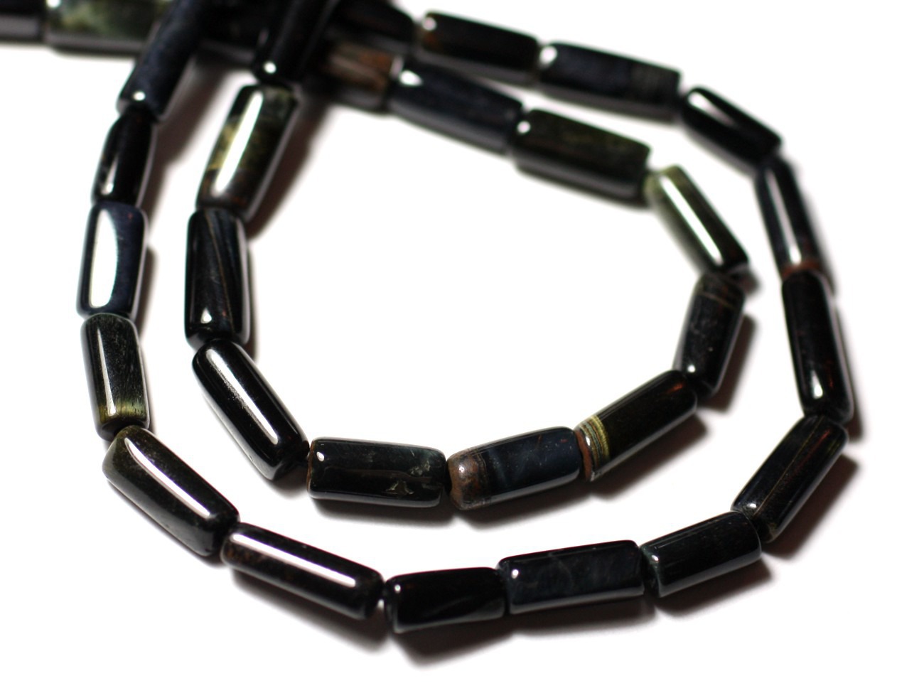 Fil 33cm 29pc env - Perles de Pierre - Oeil de Faucon Tigre Bleu Tubes 8-13mm - 8741140013261 