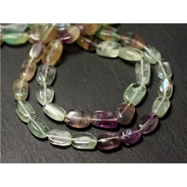 Fil 37cm 38pc env - Perles de Pierre - Fluorite Multicolore Olives Ovales 8-11mm - 874114001269 