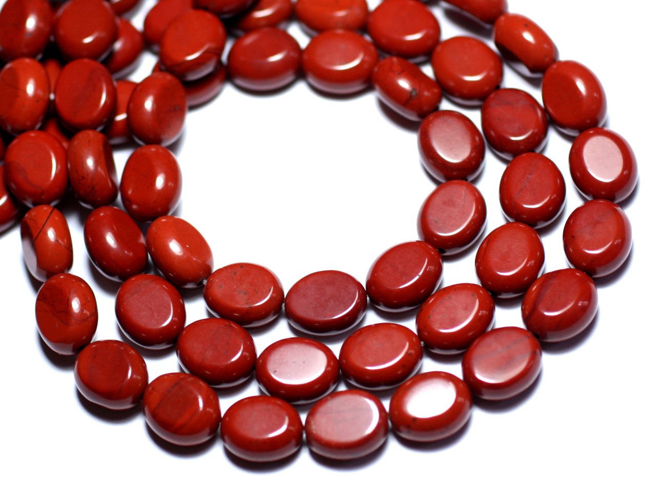 Fil 39cm 39pc env - Perles de Pierre - Jaspe Rouge Ovales 10x8mm 