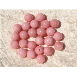 Fil 39cm 49pc env - Perles de Pierre - Jade Boules 8mm Rose Corail Pêche 