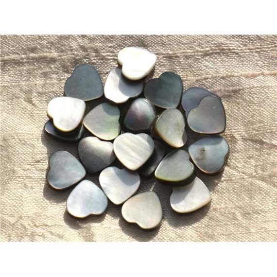 Fil 39cm 31pc env - Perles Nacre noire naturelle Coeurs 12mm 