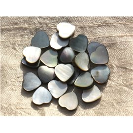 Thread 39cm 31pc approx - Natural black mother-of-pearl beads 12mm hearts 