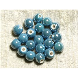 100pc - Ceramic Porcelain Beads Round Iridescent 10mm Turquoise Blue 