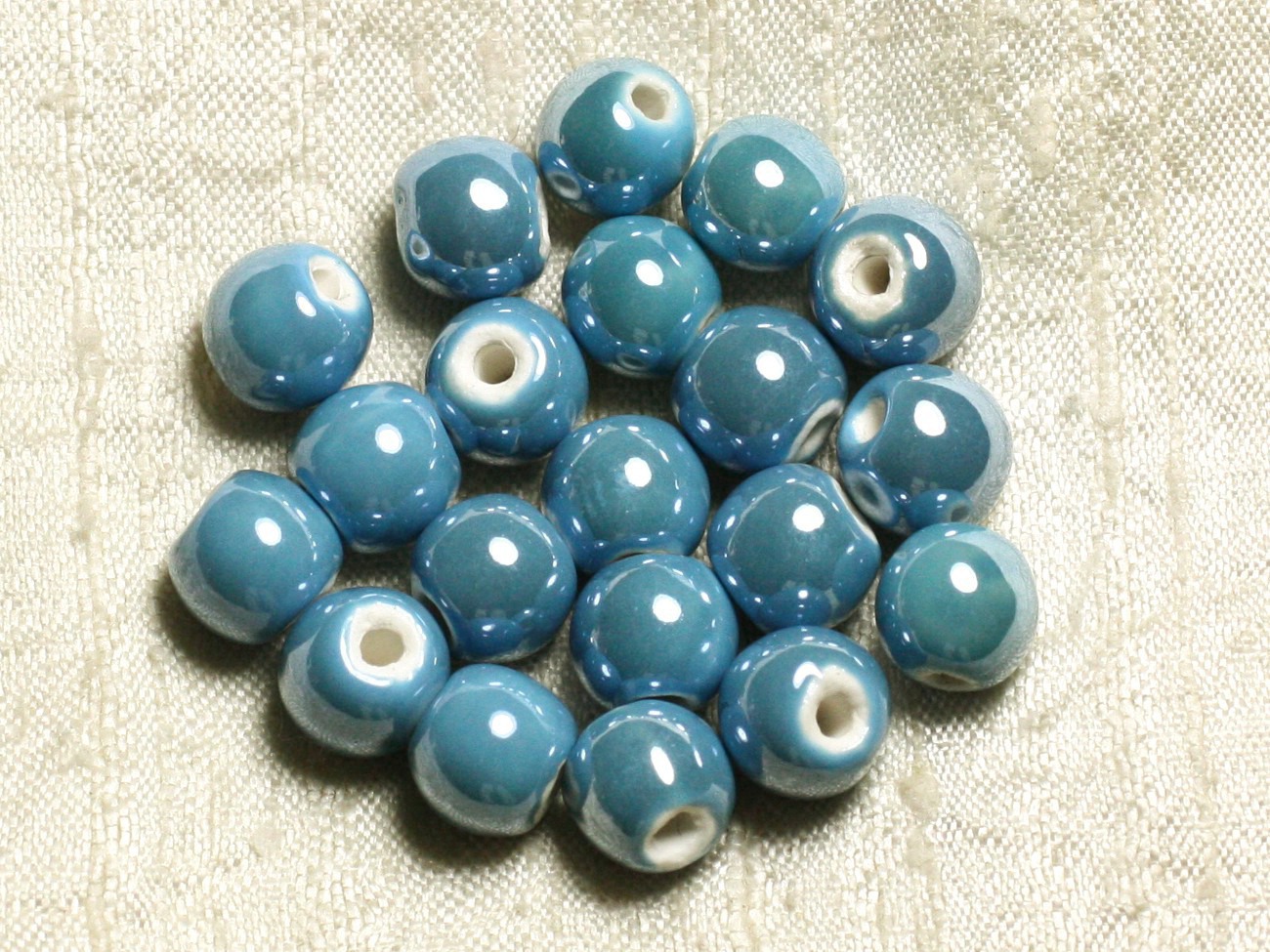 100pc - Perles Céramique Porcelaine Rondes irisées 10mm Bleu Turquoise 