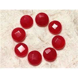 Fil 39cm 27pc env - Perles de Pierre - Jade Palets Facettés 14mm Rouge Cerise