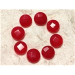 Fil 39cm 27pc env - Perles de Pierre - Jade Palets Facettés 14mm Rouge Cerise
