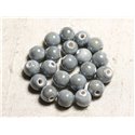 100pc - Perles Céramique Porcelaine irisées Rondes 8mm Gris clair perle 