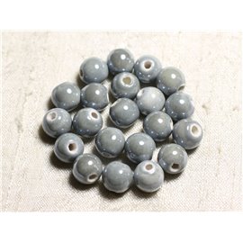 100pz - Perline in ceramica porcellana iridescente, perle rotonde 8mm grigio chiaro 