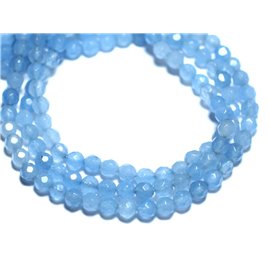 Filo 39 cm circa 89 pz - Perline di pietra - Sfere sfaccettate di giada 4 mm Azzurro 