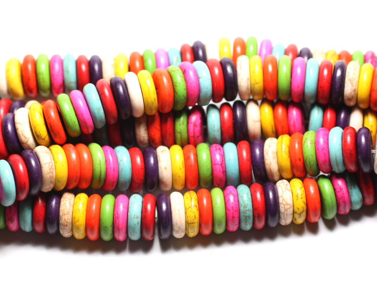 Fil 39cm 130pc env - Perles de Pierre Turquoise Synthèse Rondelles 11mm Multicolore