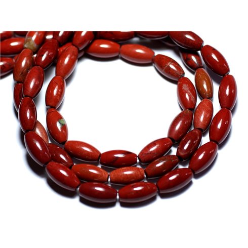 Fil 39cm 32pc env - Perles de Pierre - Jaspe Rouge Olives 12x6mm 