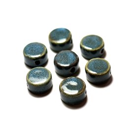 100pc - Perles Céramique Porcelaine Palets 15mm Bleu Turquoise 