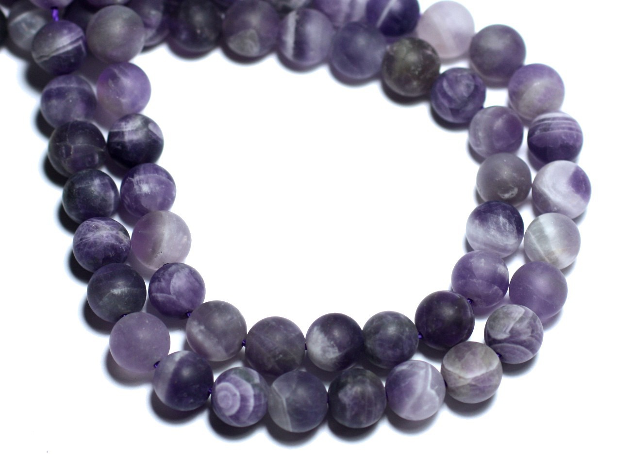 Fil 39cm 71pc env - Perles de Pierre - Améthyste Chevron Mat givré Boules 6mm 