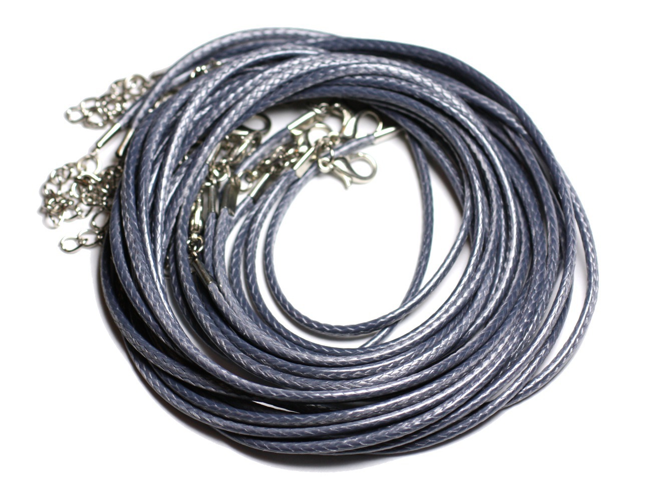 100pc - Colliers Tours de Cou Coton ciré enduit 2mm Gris Souris 