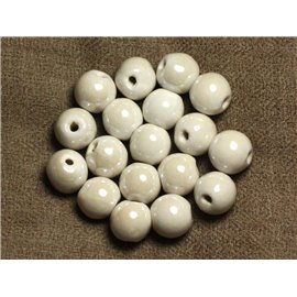 100pc - Cuentas de porcelana de cerámica redondas de 12 mm blanco iridiscente 