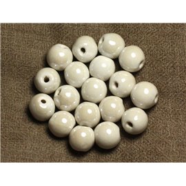 100pz - Perline in porcellana ceramica rotonda 12mm bianco iridescente 