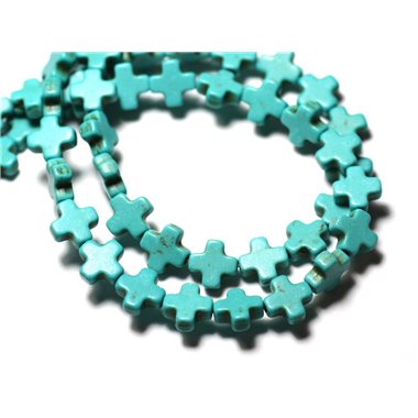 Fil 39cm 49pc env - Perles de Pierre Turquoise Synthèse Croix 8mm Bleu Turquoise 