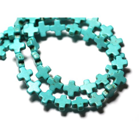 Fil 39cm 49pc env - Perles de Pierre Turquoise Synthèse Croix 8mm Bleu Turquoise 