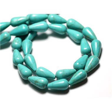 Fil 39cm 26pc env - Perles de Pierre Turquoise Synthèse Gouttes 14mm Bleu Turquoise 