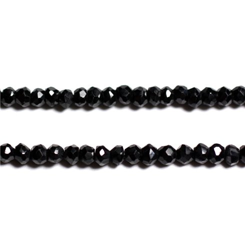 Fil 32cm 89pc env - Perles de Pierre - Spinelle noir Rondelles Facettées 4-5x3-4mm - 8741140010253 