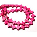 Fil 39cm 49pc env - Perles de Pierre Turquoise Synthèse Croix 8mm Rose Fluo 