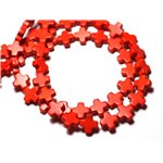 Fil 39cm 49pc env - Perles de Pierre Turquoise Synthèse Croix 8mm Orange 