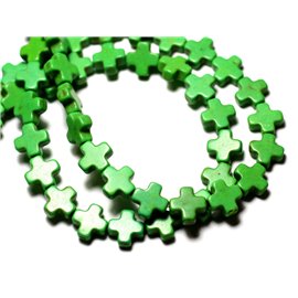 Filo 39 cm 49 pz circa - Perline di pietra sintetica turchese croce 8 mm verde 