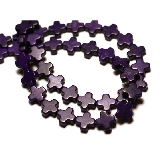 Fil 39cm 49pc env - Perles de Pierre Turquoise Synthèse Croix 8mm Violet 